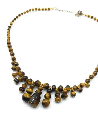 Collar de piedra caída con cuentas graduadas ojo de tigre 20" Foto 1 de 4