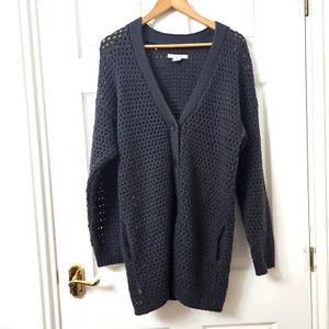 Levi’s Size M Long Cardigan Chunky Crochet Knit Mid Length Pockets, Button Front - Picture 1 of 9