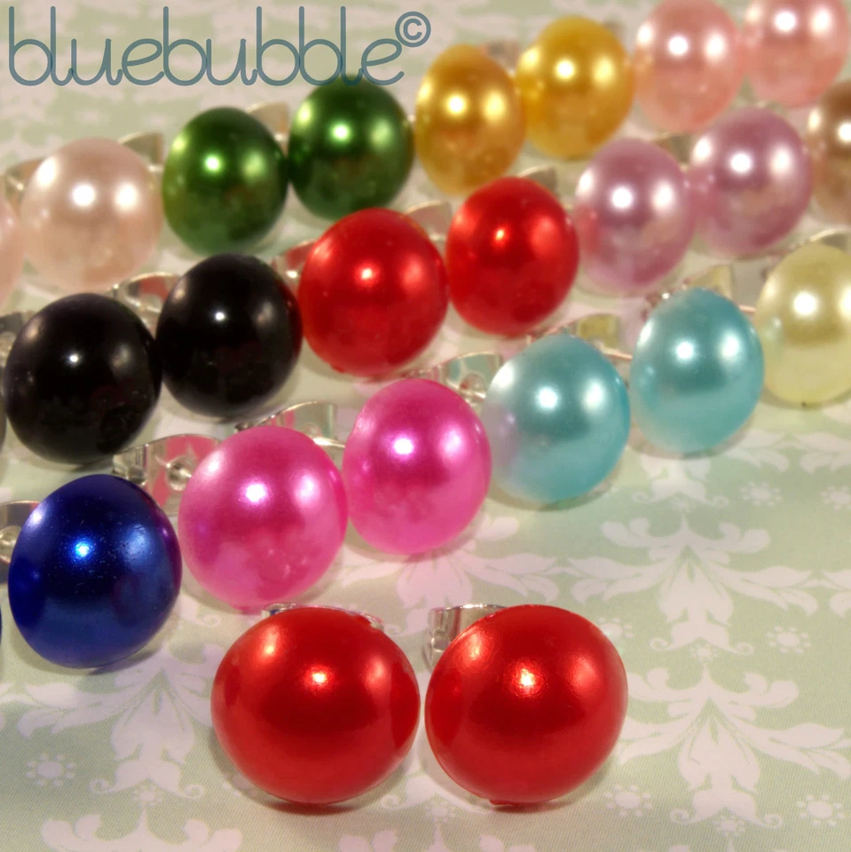 FUNKY 10mm HALF PEARL EARRINGS CUTE SWEET WEDDING FAVOUR BRIDE BRIDESMAID PROM - Image 1 of 1