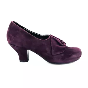Womens 9 Hotter Donna Purple Suede Comfort Concept Retro Brogue Bow Heels Shoes - Picture 1 of 12