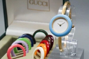 NEW Battery *Near MINT / BOX * GUCCI 11/12.2 Change Bezel 12 Colors Women Watch - Picture 1 of 15