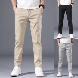 Pantaloni chino classici a lunghezza intera da uomo piatti anteriori pantaloni e