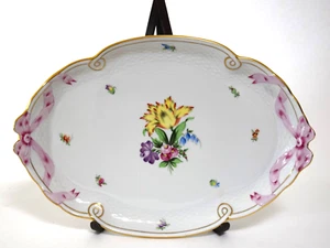 Plato grande Herend pintado a mano para servir porcelana arcos flores diseño floral raro - Imagen 1 de 14