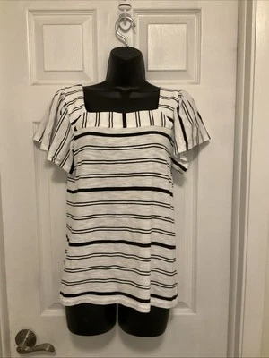 Vince Camuto Women’s Size S White/Black  Striped Square Neck Top - Image 1 of 4