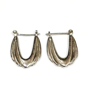 Elegantes pendientes de aro con textura oblonga de plata de ley 925 joyería vintage - Imagen 1 de 4