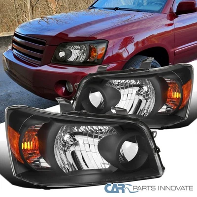 Black Fits 2004-2007 Toyota Highlander Halogen Headlights Head Lamps Assembly Foto 1 de 4