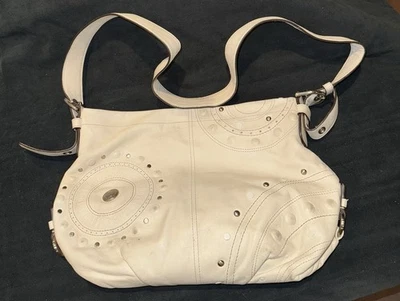 Coach F16178 White Leather Studded Embossed Crossbody Shoulder Bag Used, 15”x10” - Image 1 of 4