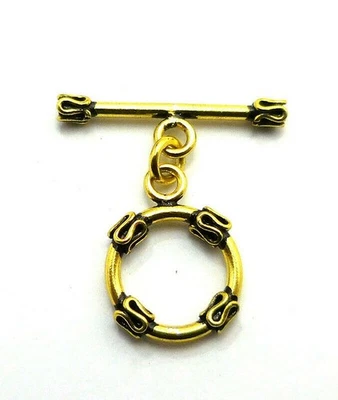 4 SET 16X28MM BALI TOGGLE CLASP ANTIQUE 18K GOLD PLATED 412 MTT-28 - Image 1 of 3