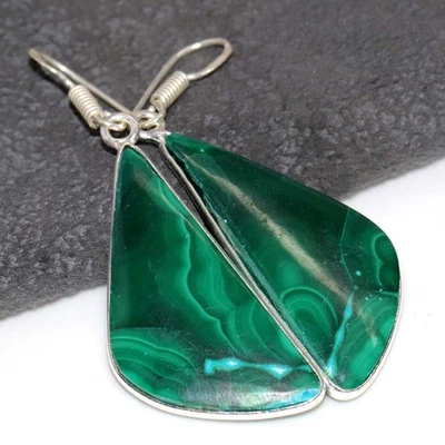 Pendientes de piedras preciosas chapadas en plata 925 de malaquita de crisocola de 2,1" GW Foto 1 de 3