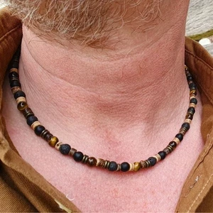 Gargantilla de playa bohemia ojo de tigre piedra de lava hecha a mano piedra concha de coco - Imagen 1 de 6