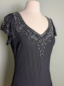 Old Hollywood Inspired Beaded Black Flowy Slip Dress  - Picture 1 of 12