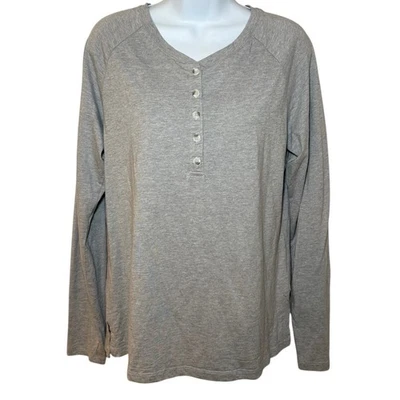 Camisa Free Fly Mujer Gris Manga Larga Henley Cuello en V Algodón Mezcla Bambú Talla L Foto 1 de 4