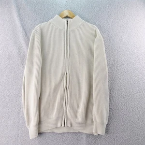 L.L.Bean Womens XXL Tall Full Zip Mock Neck Cable Knit Sweater 100% Cotton Beige - Picture 1 of 7