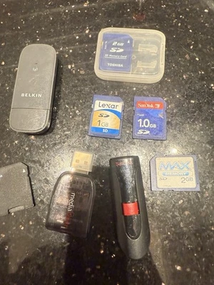  批量 SD 卡 + USB 驱动器 + WiFi 适配器 – 1GB/2GB – 贝尔金、闪迪、雷克星 — 第 1/4 张图片