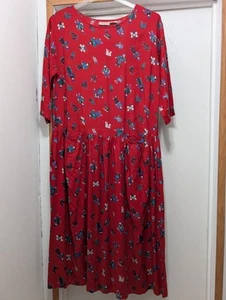 Putumayo Vintage Dropwaist South American Folk Print Red Dress Size Medium - Picture 1 of 12