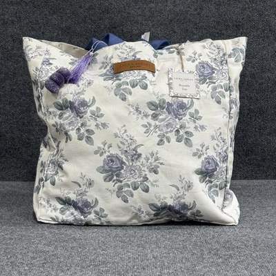 Laura Ashley Reusable Tote Bag Womens One Size Cream Blue Floral Leather Trim - Image 1 of 4