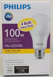 PHILIPS 14W LED A19 4PK 3000K SOFT WHITE LIGHT 58182 - Picture 1 of 2