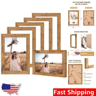 Elegant 5x7 Wall Gallery Frames - Rustic Wooden Design Set of 6 for Photos - Image 1 of 4