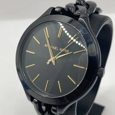 Michael Kors Slim Runaway MK-3317 Black 40mm Watch Chain Link Band 5.75” - Image 1 of 4