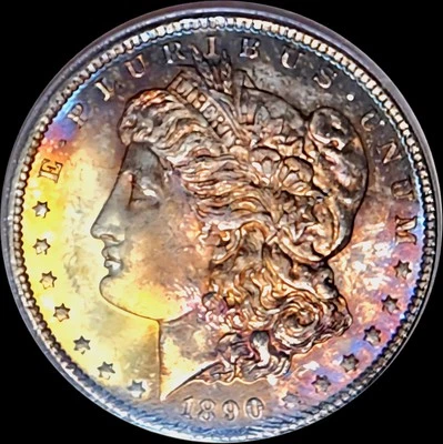 1890 CC $1 🌈PCGS MS-64 CAC,OBH; GORGEOUS 🌈 TONING🌈 - Image 1 of 3