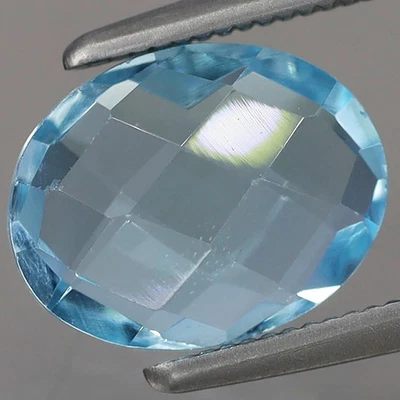 1.97ct t.w 9x7.1mm Natural Sky Blue Oval Checkerboard Topaz, Brazil - Image 1 of 4