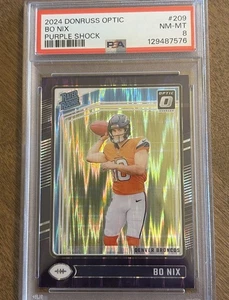 2024 Donruss Optic Football Bo Nix Purple Shock Rookie #209 PSA 8 NM-Mint - Picture 1 of 4