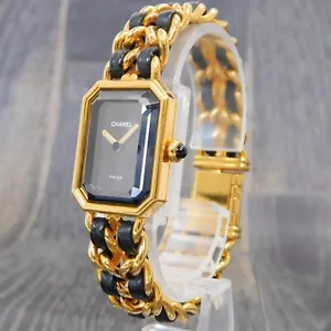CHANEL Premiere H0001 Gold Plated Leather L Quartz Ladies Watch W543 Rise-on - Picture 1 of 15