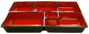 Caja de plástico Bento lacada 6 compartimentos 11,75x9,5 pulgadas hecha en Japón 1594 - Imagen 1 de 6