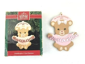 Hallmark 1991 Granddaughter's First Christmas Pink Bear Christmas Ornament - Picture 1 of 6
