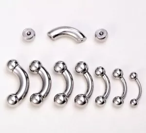 G23 Titanium 12G 10G 8G 6G 4G2G 0G Internally Threaded Gauge Curved Ball Barbell - Picture 1 of 7