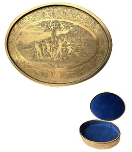Antique 19th Century French Jewelry Box Engraving Cherubs Brass Casket  - Picture 1 of 12