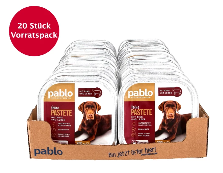 20 x 300g Pablo Hundenahrung Rind & Leber 6Kg Vorratspack Hundefutter nass - Bild 1 von 1