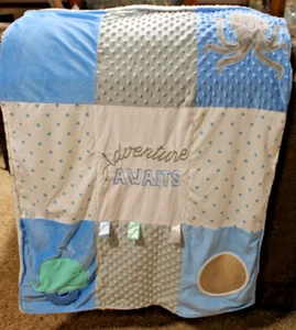 New Baby Boy MINKY Stroller Car Seat Quilt Fleece Back "Adventure Awaits" 28x38 - Picture 1 of 7