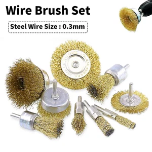 Brass Coated Wire Wheel Cup Flat Brush Set for Steel Brass Metal Cleaning Rust - Picture 1 of 11