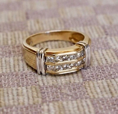 NUEVO ANILLO DE DIAMANTES EXTRAÍDOS NATURALES CONJUNTO DE CANALES DE 0,50 quilates de oro amarillo de 14k para hombre talla 9,5 Foto 1 de 4