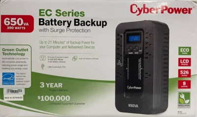 CyberPower - EC650LCD - ECO 650 VA /390 Watts Energy Efficient LCD - Image 1 of 4