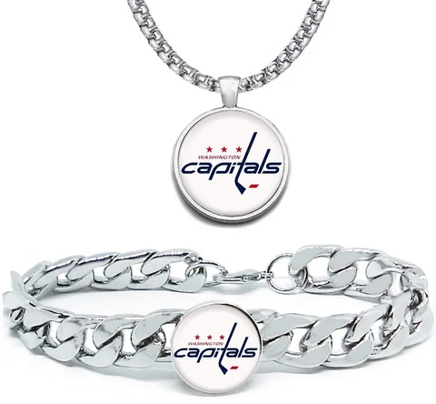 LARGE Washington Capitals Mens 2 Pc Gift Set Hockey 24" Necklace With Bracelet Cover