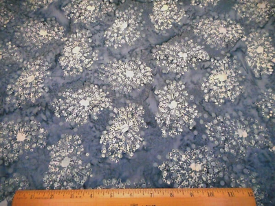Batik Fabric By The Half-Yard Ivory Floral on Dusty Blue/Gray Hoffman Cotton #28 - Image 1 of 2