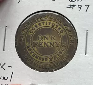 Hapeville Georgia GA East Point Chapter No 97 Mason Masonic Penny Token - Picture 1 of 2