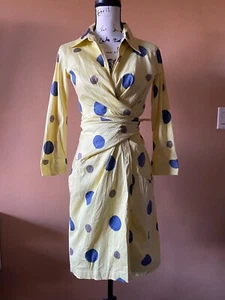 Vestido envolvente Samantha Sung amarillo lunares mezcla algodón talla 6 - Imagen 1 de 6