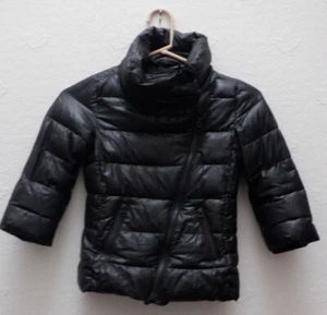 Gap Kids Jacket BLACK Shiny Puffer Moto GENTLY USED  Size XS (4-5)  Diagonal Zip - Picture 1 of 8