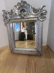 Vintage Hand Carved Wooden Wall Mirror Rustic destressed Handcrafted 28.5” tall - Picture 1 of 21