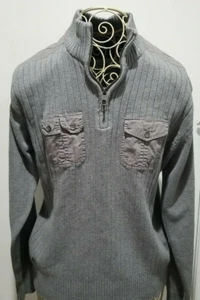 Marc Ecko Men's XL Gray Sweater Pullover 1/4 Zip Chest Pockets - Picture 1 of 12
