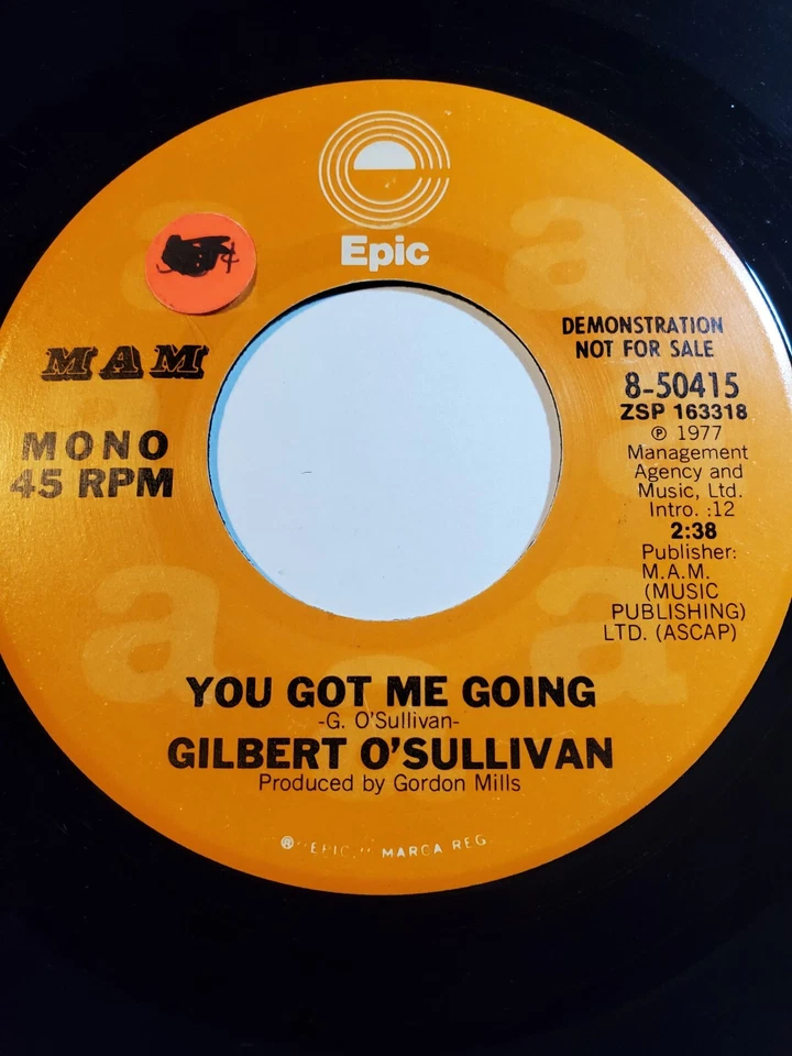 GILBERT O'SULLIVAN You Got Me Going 7" 45 promo mono/stereo late-70's VG F190 - Image 1 of 1
