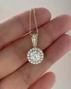 2 CT Round Cut Moissanite Valentine Women Pendant 14K Yellow Gold Plated - Picture 1 of 2