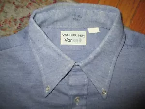vtg 70s 80s VAN HEUSEN VANKNIT SHIRT Button Down Blue Polyester 15-32 SMALL - Picture 1 of 5