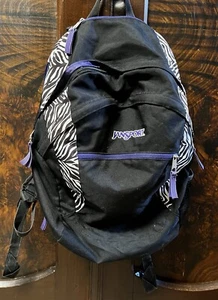 JANSPORT Backpack Large Zebra/Purple/Black Padded Laptop Pocket Zippers Tested - Picture 1 of 12