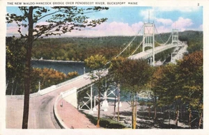 Postkarte Neu Waldo-Hancock Brücke Penobscot Fluss Bucksport Maine ME WB - Bild 1 von 2