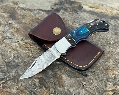 Navaja de Bolsillo Plegable Damasco con Pequeños Defectos Hecha a Mano (Ver Descripción) Foto 1 de 4