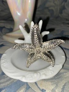 Seestern Brosche Anstecknadel silberfarben, 2 1/2" x 2 1/2" Vintage Modeschmuck - Bild 1 von 2